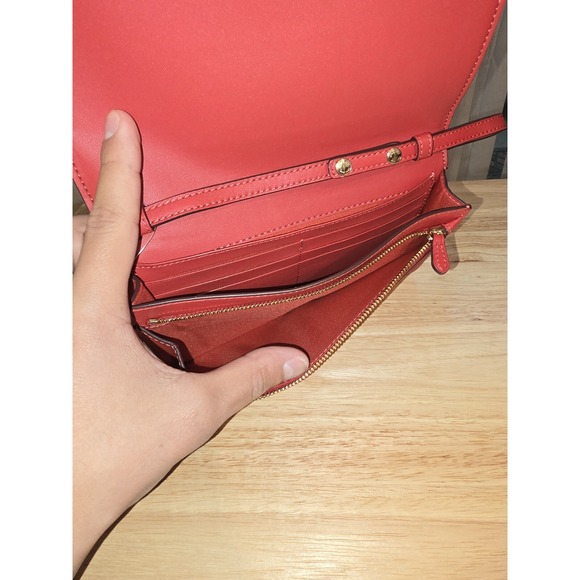 Coach Anna Foldover Crossbody Clutch in Signature Canvas in Brown/Red - Picture 6 of 16